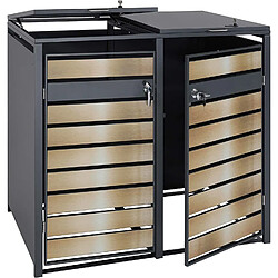 Decoshop26 Abri de poubelle en métal pour deux poubelles de 80 à 240 litres anthracite aspect bois d hêtre doré MDJ04175