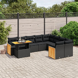 Maison Chic Salon de jardin 10 pcs avec coussins, Ensemble Tables et chaises d'extérieur noir résine tressée -GKD496326