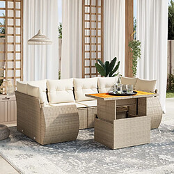 vidaXL Salon de jardin avec coussins 7 pcs beige résine tressée