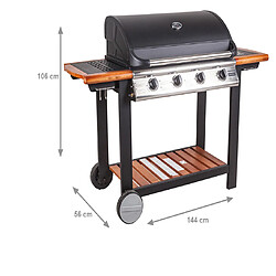 Alter Barbecue à gaz 4 feux, en métal et étagères en bois, cm144 x 56 x h106