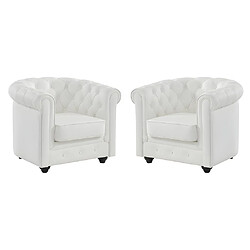 Vente-Unique Lot de 2 fauteuils en cuir de buffle CHESTERFIELD - Blanc