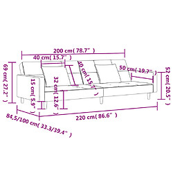 vidaXL Canapé-lit à 2 places avec deux oreillers gris clair tissu pas cher