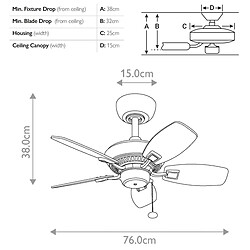 Elstead Lighting Ventilateur de plafond à chaîne de traction de 76 cm, nickel brossé