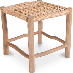 ICONIK INTERIOR Tabouret carré en rotin - Style Boho Bali - Petit - Senay Bois naturel 