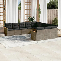 vidaXL Salon de jardin 11 pcs avec coussins gris résine tressée