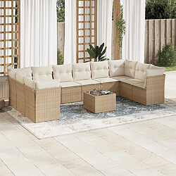 vidaXL Salon de jardin 11 pcs avec coussins beige résine tressée 