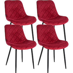 Decoshop26 Lot de 4 chaises de salle à manger en tissu velours confortable rouge pieds métal noir couture losange CDS10427