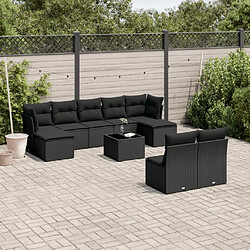 vidaXL Salon de jardin 10 pcs avec coussins noir résine tressée 