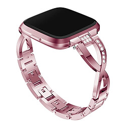 Wewoo Bracelet pour montre connectée en acier inoxydable massif serti de diamants de Fitbit Versa Lite rose 