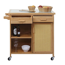 Mendler Chariot de service HWC-K11, chariot de cuisine chariot de bar chariot roulant 85x84x36cm bambou, marron