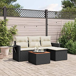 vidaXL Salon de jardin 5 pcs avec coussins noir résine tressée 