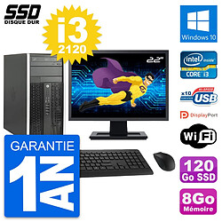 PC Tour HP 6300 CMT Ecran 22" Intel i3-2120 RAM 8Go SSD 120Go Windows 10 Wifi · Occasion 