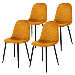 Chaise de salle à manger Set 4 jaune moutarde Housse en velours avec pieds en métal, matériel de montage inclus ML-Design