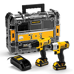 Lot DEWALT perceuse DCD710 + Visseuse à chocs DCF815 - 2 batteries 10.8V 1.5Ah, chargeur - DCZ211S2T