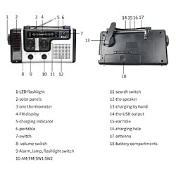 Universal Radios solaires, radios multifonctions, radios FM/AM, haut-parleurs intégrés, lampes de poche d'urgence à LED, lampes de table(Le noir) pas cher