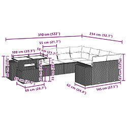 vidaXL Salon de jardin avec coussins 10 pcs gris clair résine tressée pas cher