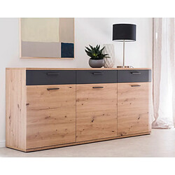 Avis Pegane Buffet coloris chêne poutre et anthracite - Longueur 180 x Hauteur 85 x Profondeur 43 cm