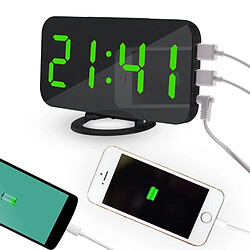 Wewoo Réveil multifonctionnel réfléchissant d'affichage à vert LED de miroir créatif avec la fonction de Snooze et 2 port de charge d'USB 