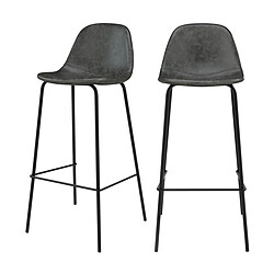 Rendez Vous Deco Chaise de bar Henrik en cuir synthétique grise/noire 75 cm (lot de 2) 