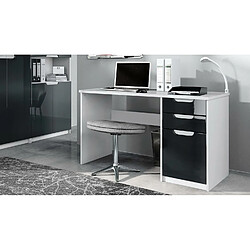 Mpc Bureau Avec 2 Tiroirs Et D’une Porte Blanc Mat Et Noir Haute Brillance (129 X 76 X 60 Cm)