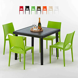 Table Carrée Noire 90x90cm Avec 4 Chaises Colorées Grand Soleil Set Extérieur Bar Café Paris Passion, Couleur: Vert