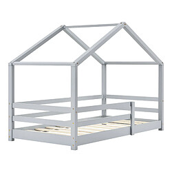 Decoshop26 Lit cabane pour enfant forme de maison avec barrière de sécurité en bois de pin gris 70 x 140 cm 03_0005523