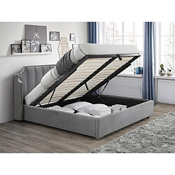 Vente-Unique Lit coffre 140 x 190 cm avec tête de lit incurvée - Velours - Gris clair + Matelas - TEOMIS