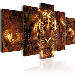 Decoshop26 Tableau toile de décoration murale impression premium en 5 parties sur châssis en bois motif Tigre d'or 200x100 cm 11_0014872 