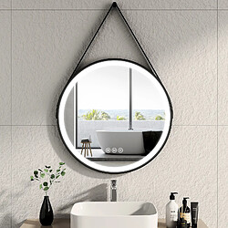 EMKE Miroir lumineux salle de bain rond diamètre 70cm cadre noir avec lanière réglable, Miroir LED avec Interrupteur Tactile, Anti-buée, Miroir avec éclairage Lumière Froide/Chaude/Neutre