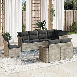 vidaXL Salon de jardin 8 pcs avec coussins gris clair résine tressée 