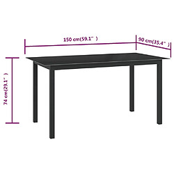 vidaXL Table de jardin Noir 150x90x74 cm Aluminium et verre pas cher