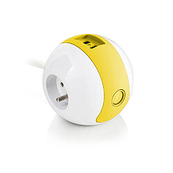 Watt & Co Multiprise Multimédia WATTBALL 2P 16A + 1P 6A + USB 2.1A - Jaune