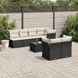 vidaXL Salon de jardin 8 pcs avec coussins noir résine tressée