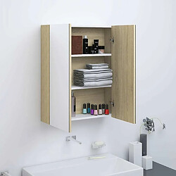 Maison Chic Armoire à miroir de salle de bain,Meuble de rangement,Meuble bas de bain 60x15x75cm MDF Blanc et chêne -GKD329343