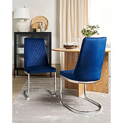 Beliani Chaise de salle à manger Chaise en porte-à-faux ALTOONA Set de 2 Velours Bleu marine