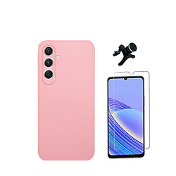 Kit de film en verre trempé de la couverture en 5D + boîtier en silicone liquide + porte-voiture renforcé Phonecare pour Samsung Galaxy A15 5G - rose 