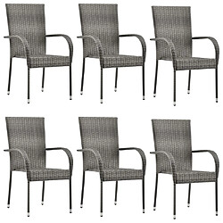 vidaXL Chaises empilables d'extérieur lot de 6 Gris Résine tressée