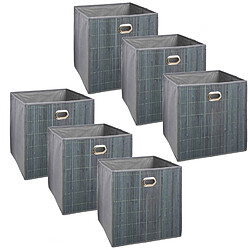 Toilinux Lot de 6 Boîtes de rangement design en bambou et tissu - Gris Toilinux - Lot de 6 Boîtes de rangement design en bambou et tissu - Gris - Industriel