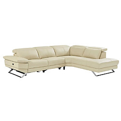 Avis Vente-Unique Canapé d'angle droit relax électrique en cuir de vachette beige PUNO II