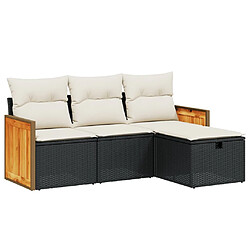 vidaXL Salon de jardin 4 pcs avec coussins noir résine tressée