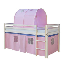 Homestyle4U Lit mi-hauteur avec rideaux et tunnel rose pale