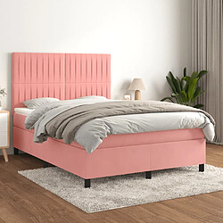 vidaXL Sommier à lattes de lit avec matelas Rose 140x200 cm Velours