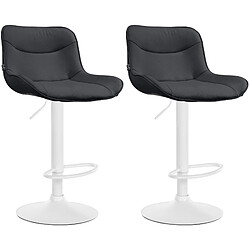 Decoshop26 Lot de 2 tabourets de bar x1 avec coutures décoratives en PVC noir pied en trompette métal blanc 10_0004458