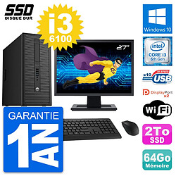 PC Tour HP EliteDesk 800 G2 Ecran 27" i3-6100 RAM 64Go SSD 2To Windows 10 Wifi · Occasion 