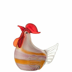 Paris Prix Presse-Papier Poule Verre Rayé 15cm Blanc & Rose 