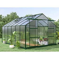 Vente-Unique Serre de Jardin en polycarbonate de 13 m² avec embase - Vert - KALIDA