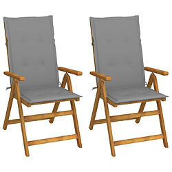 Maison Chic Lot de 2 Chaises inclinables de jardin avec coussins | chaises d'extérieur | Fauteuil Relax Bois d'acacia -GKD51139