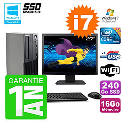 PC Lenovo M91p SFF Intel I7-2600 16Go Disque 240Go SSD Graveur Wifi W7 Ecran 27" - Occasion