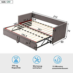 KILISKY Lit capitonné - canapé-lit extensible 90/180*200 cm - avec sommier à lattes - multifonctionnel - velours - gris pas cher