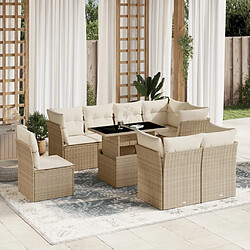 vidaXL Salon de jardin avec coussins 9 pcs beige résine tressée